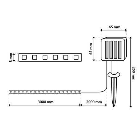 Solar-LED-Strip, LED-Streifen 180xLED 3000K IP44 3m warm AVERO LUMILED