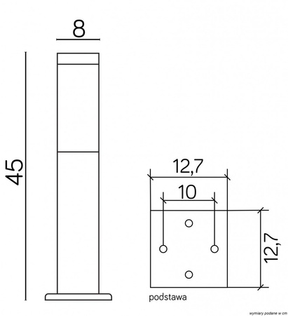 Außenstehende Gartenleuchte POST Inox Square SS802-450 E27 45cm Su-Ma
