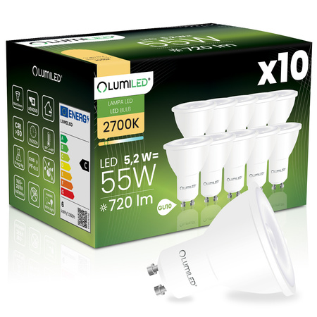 10x LED GU10 Reflektor PAR16 5.2W = 55W 720LM 2700K warmweiß 38° LUMILED