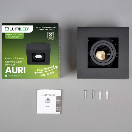 Halogen-Aufbauleuchte GU10, Aufbauspot beweglich Quadrat Schwarz AURI LUMILED