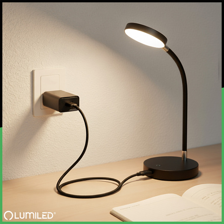 1x USB-Ladeadapter 5V/1A DC für Tischlampen, Schwarz LUMILED