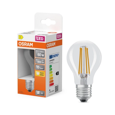 LED-Glühbirne E27 A60 5.9W = 60W 806lm 2700K Warm 300° Glühfaden STAR CLASSIC Osram
