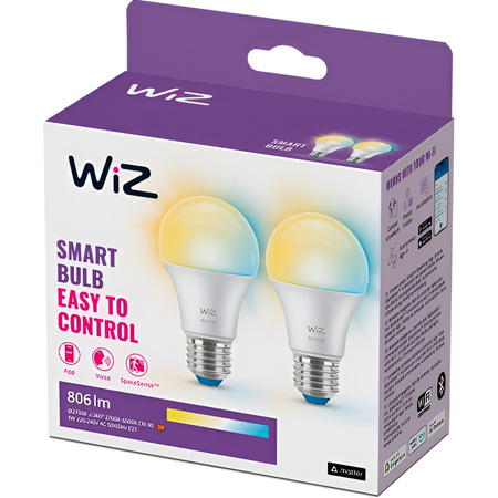 LED Lampen 2x E27 A60 8W = 60W 2700-6500K SMART WiFi WiZ