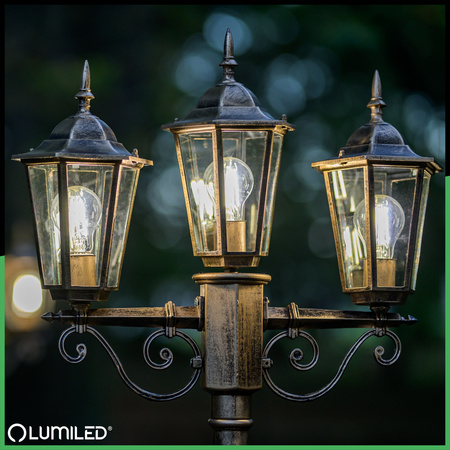 Gartenleuchte 3x E27, Gartenlaterne 2m Patina BELLIS LUMILED