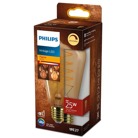 Edison LED Lampen E27 ST64 4W = 25W 250lm 1800K Warm Filament Amber PHILIPS Dimmbar