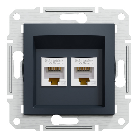 Doppelte Computersteckdose 2x RJ45 Kat. 5e UTP ohne Rahmen Anthrazit SCHNEIDER ASFORA