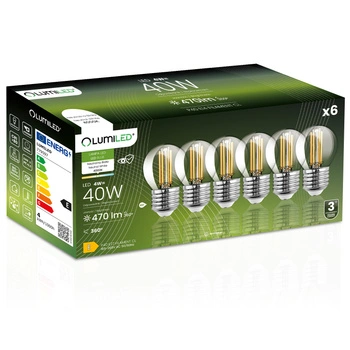 6x LED-Lampe E27 Ball P45 4W = 40W 470lm 4000K Neutral 360° FILAMENT LUMILED