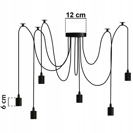 Pendelleuchte mit 6x E27-Sockeln einstellbare, Hängelampe Schwarz mit 6-fach Pendel Spinne Arane LUMILED