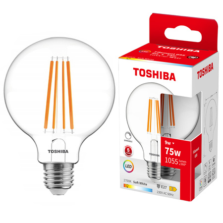 LED-Lampe E27 G95 9W = 75W 1055lm 2700K Warm Filament Dimmbar TOSHIBA