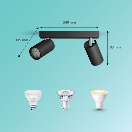 Reflektor-Deckenleuchte 2x GU10 IP44 Schwarz Kosipo Philips