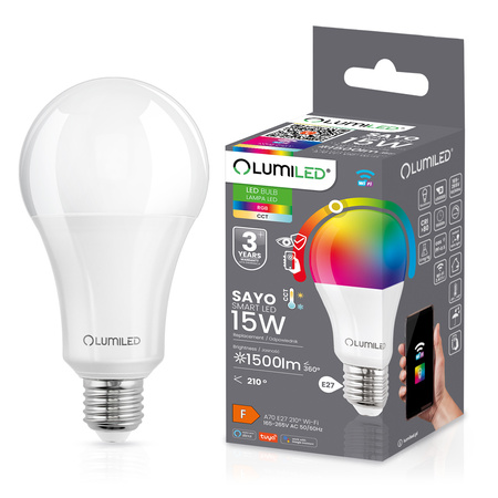 Lampen E27, Glühbirne A70 15W = 100W 1500lm CCT RGB Dimmbar Intelligent TUYA WiFi SMART SAYO LUMILED