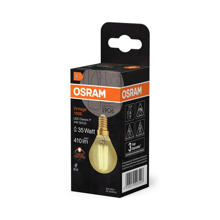 LED Leuchtmittel E14 P40 4W = 35W 410lm 2400K Warm 300° Filament OSRAM Vintage 1906