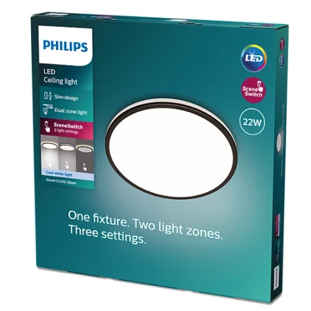 Plafond LED-Anbauleuchte OZZIET 22W 4000K 40cm Schwarz Rund PHILIPS