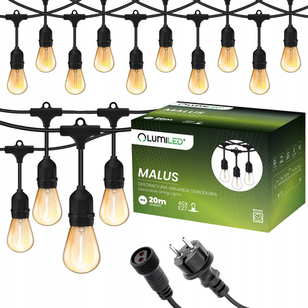 Garten Girlande Outdoor-Lichterkette 20m 40x E27 Glühbirnen 1.3W 2200K MALUS Lumiled