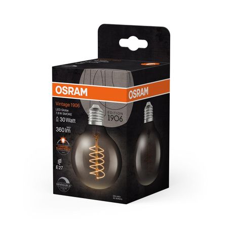 Dekorative LED-Lampe G80 Sphere E27 7.8W = 30W 360lm 1800K Warm 320° Smoke Filament Dimmbar Vintage 1906 Osram