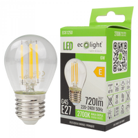 LED Birne Kugel P45 E27 6W 720lm 2700K Warm FILAMENT Ecolight