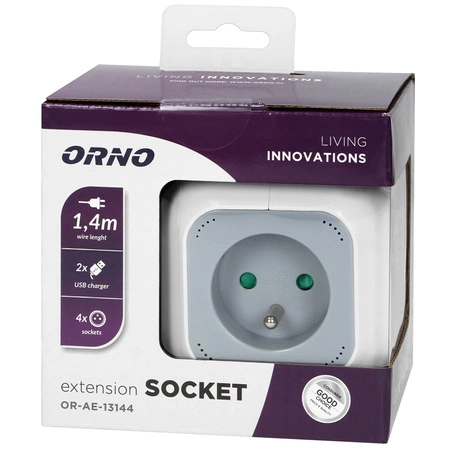 Verlängerungswürfel 2P+Z 4x Steckdose + 2x USB mit Erdungsschiene Kabel 1,4m 16A 