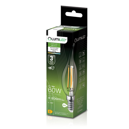 6x LED Lampen E14, Glühbirne Flame B35 7W = 60W 770lm 360° 4000K neutral Glühfaden LUMILED