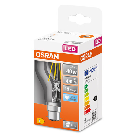 LED-Lampe A60 B22d 4W = 40W 470lm 4000lm Neutral 300° Retrofit Glühfaden CLASSIC Osram