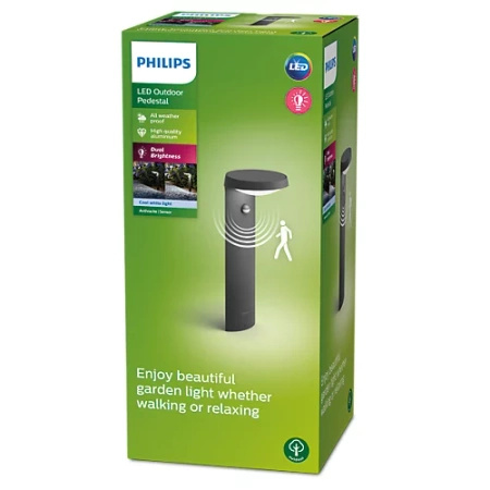 Außen-LED-Gartenlampe TYLA IR myGarden 9W 4000K IP44 mit Bewegungs- und Dämmerungssensor Mast 40cm Anthrazit PHILIPS