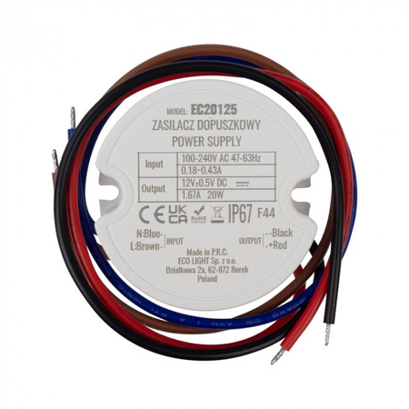 LED-Netzteil für die Box 1,67A 20W 12V IP67 ECOLIGHT