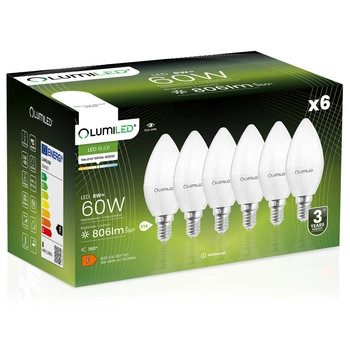 6x LED Lampen E14, Kerzenform Lampe B35 8W = 60W 806lm 180° 4000K neutral LUMILED