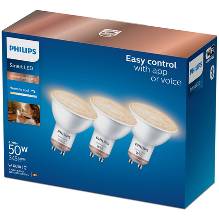 3x LED-Lampe GU10 4.7W = 50W 2700-6500K SMART WiFi Philips WiZ