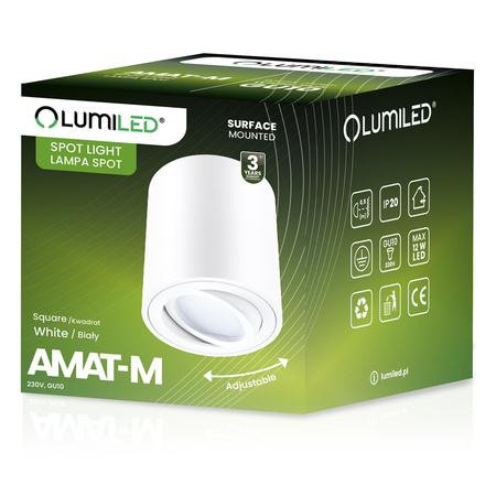 Halogen-Aufbauleuchte GU10, Aufbauspot 84mm beweglich Runde Tube Weiß AMAT-M LUMILED