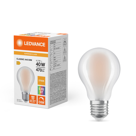 LED Lampen A60 E27 4.2W = 40W 470lm 2700K Warmweiß FILAMENT DIMMABLE LEDVANCE