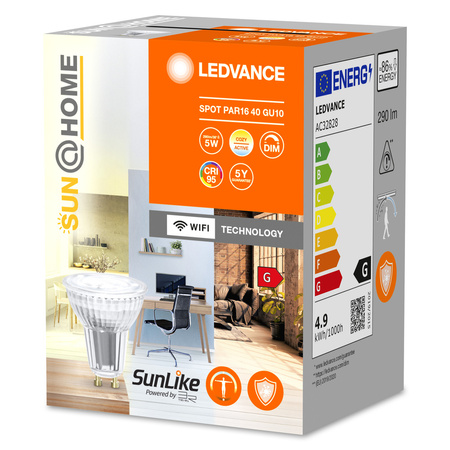LED Leuchtmittel GU10 PAR16 4,9W = 40W 268lm CCT 38° CRI95 LEDVANCE SMART+ WIFI Dimmbar SUNATHOME CLASSIC