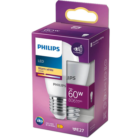 LED-Kugellampe E27 P48 7W = 60W 806lm 2700K Warm PHILIPS