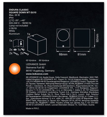 Wandleuchte ENDURA Classic Square Down Weiß LEDVANCE