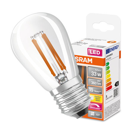 LED-Lampe ST45 E27 4.8W = 33W 360lm 2200K Warm 320° Dimmbar Retrofit Glühfaden CLASSIC Osram