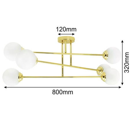 Deckenhängelampe 6xE27 GOLD PALLE Kronleuchter Glasschirme