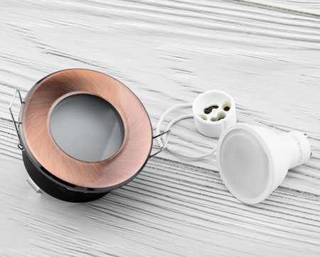 HALOGEN Hermetisches Badleuchten-Set AQUS Kupfer IP44 + LED GU10 1,5W 4000K Lumiled