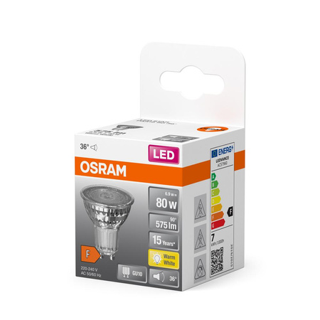 GU10 LED Leuchtmittel 6,9W = 80W 575lm 2700K Warmweiß 36° OSRAM STAR