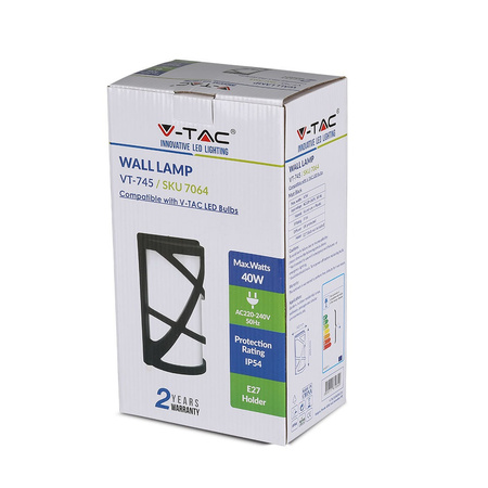 Gartenlampe Elevation Wandleuchte E27 Milchiges Mosaik Schwarz Matt Schirm VT-745 V-TAC