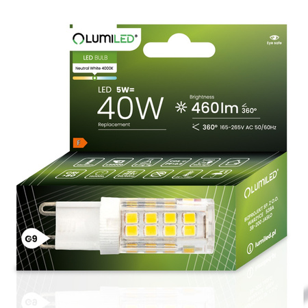 LED Kapseln G9, LED-Lampe 5W = 40W 460lm 360° 4000K neutral LUMILED