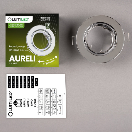 Einbaustrahler GU10, MR16 Einbauspot HALOGEN Runde beweglich Chrom Blech AURELI LUMILED