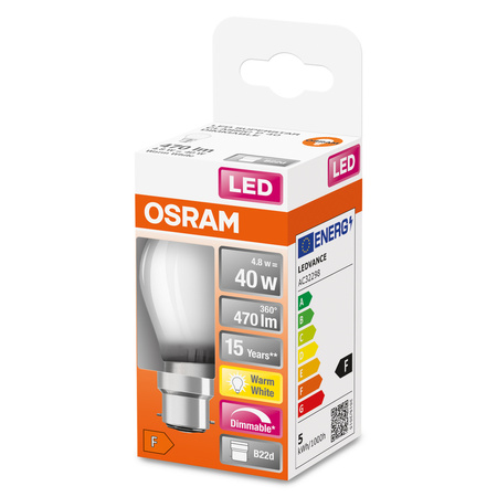 LED-Lampe P45 Ball B22d 4.8W = 40W 470lm 2700K Warm 320° Dimmbar Retrofit Glühfaden CLASSIC Osram