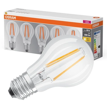 5x LED Lampen E27 A60 7W = 60W 806lm 2700K Wärme 300° Filament OSRAM