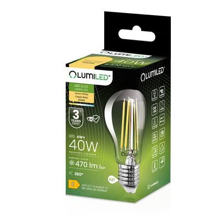 6x LED-Lampe E27 A60 4W = 40W 470lm 3000K Warm 360° FILAMENT LUMILED