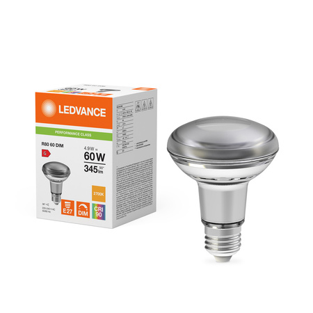 LED Lampen R80 E27 4.9W = 60W 345lm 2700K Warmweiß FILAMENT DIMMABLE LEDVANCE