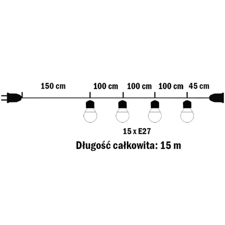 Lichterkette für den Außenbereich Gartengirlande 15 m 15 xE27 LED 7 W 3000 K Lumiled