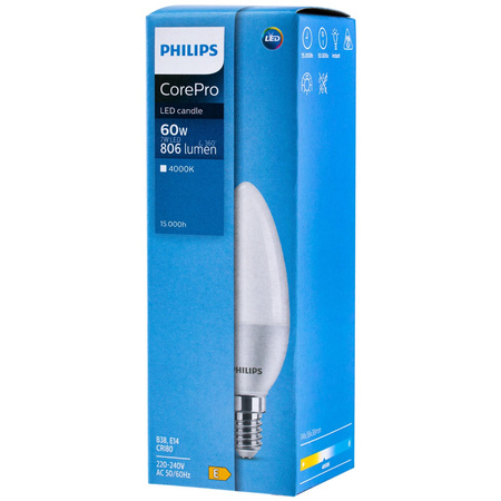E14 B38 LED Lampen 7W = 60W 806lm 4000K Neutral 180° PHILIPS