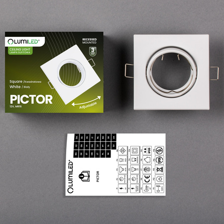 Einbaustrahler GU10, MR16 Einbauspot HALOGEN Quadrat beweglich Weiße Blech PICTOR LUMILED