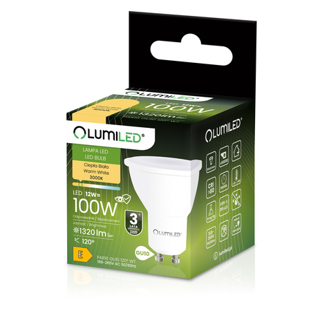 10x LED GU10 Reflektor PAR16 12W = 100W 1320LM 3000K warmweiß 120° LUMILED