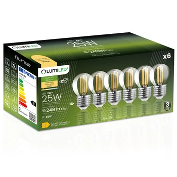 6x LED-Lampe E27 Ball P45 2W = 25W 249lm 3000K Warm 360° FILAMENT LUMILED