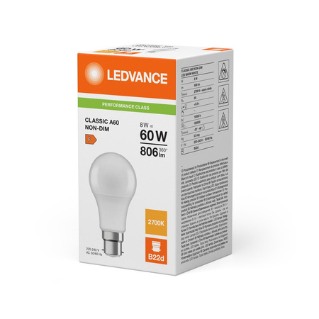 LED Lampen A60 B22d 8W = 60W 806lm 2700K Warmweiß LEDVANCE