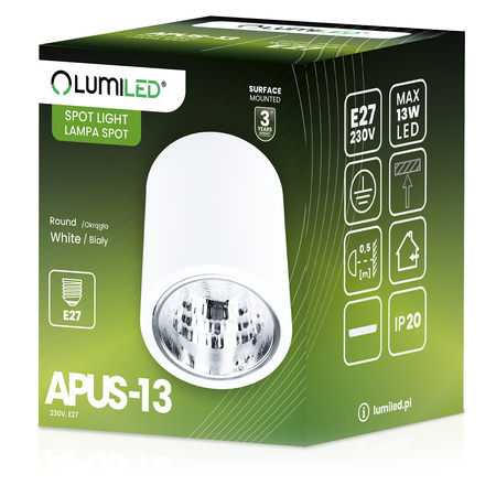 Aufbauleuchte E27, Aufbauspot Runde Tube Weiß Fest APUS 13 LUMILED